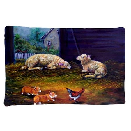 Carolines Treasures Carolines Treasures 7322PILLOWCASE Corgi Chaos In The Barn With Sheep Fabric Standard Pillowcase 7322PILLOWCASE